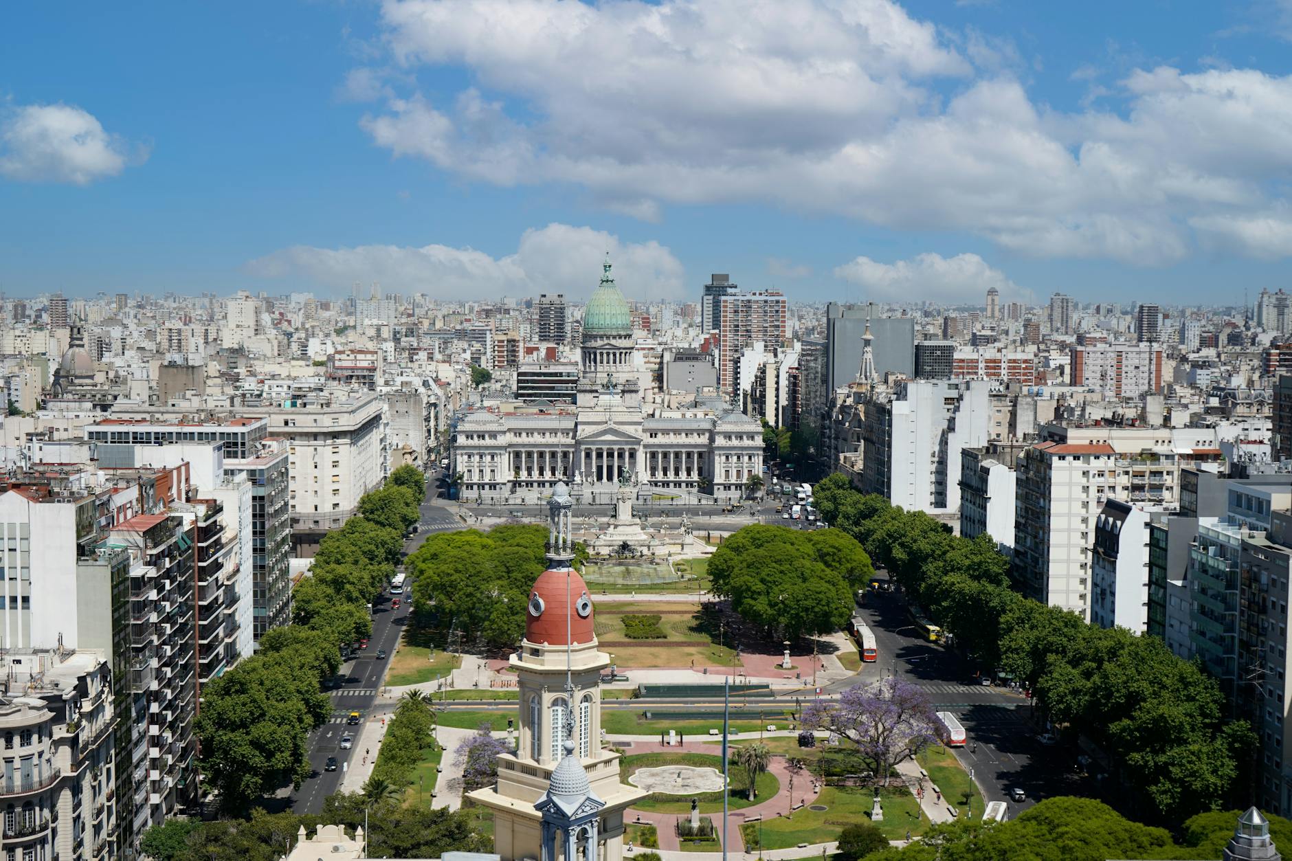 Stunning aerial view of Buenos Aires featuring the National Congress and iconic architecture.