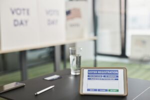 Urna eletrônica utilizada no processo de votação das Eleições 2026 no Brasil